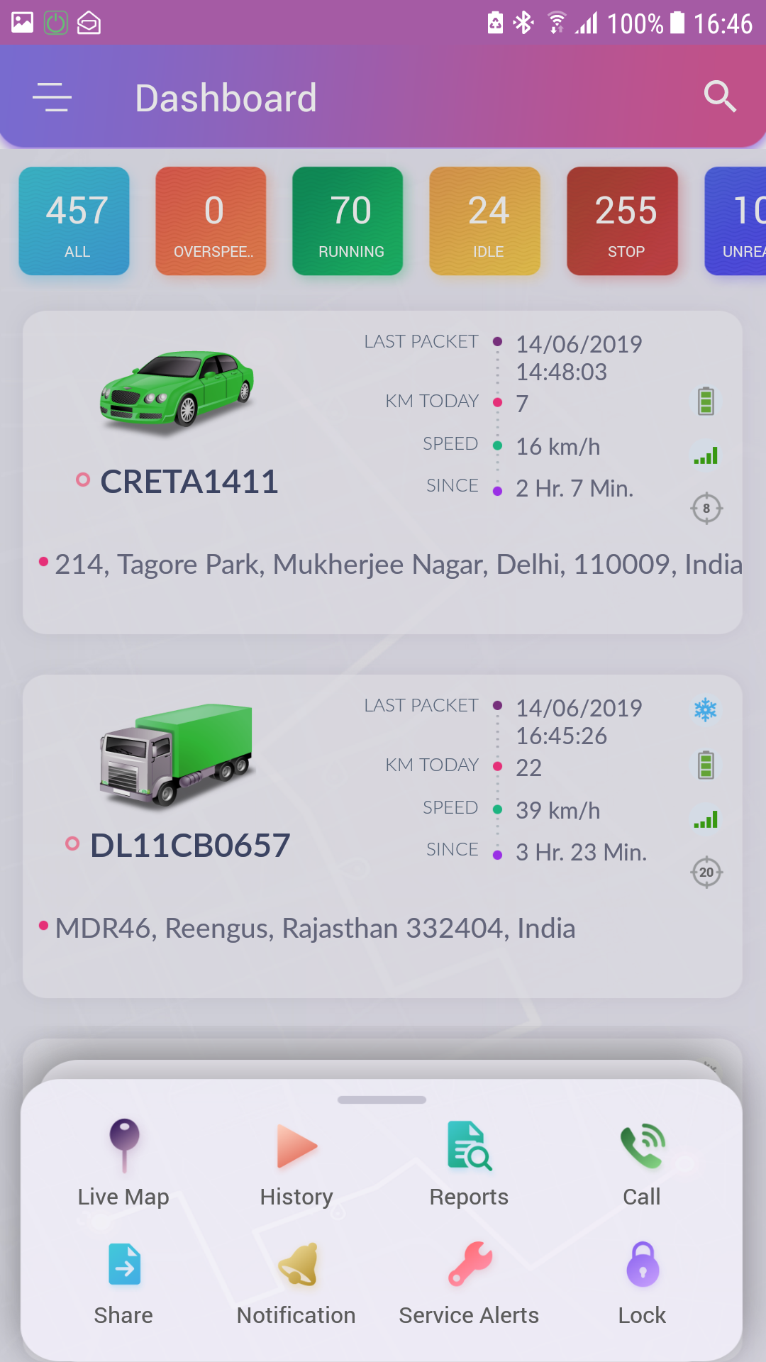 Tracksolid India mobile app dashboard